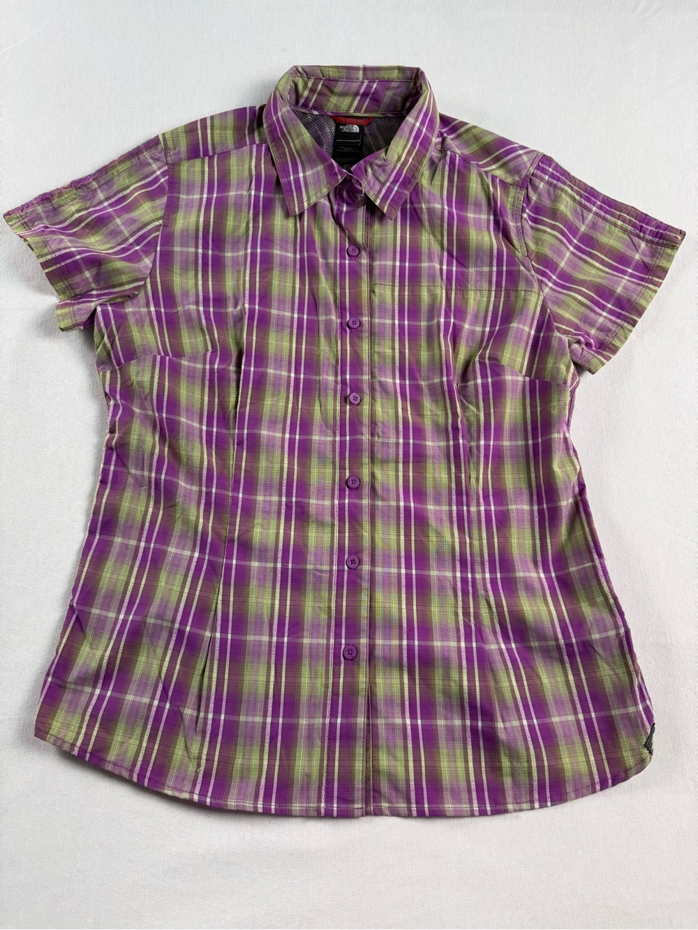 The North Face Purple and Green Plaid Short-Sleeve Button-Down Shirt